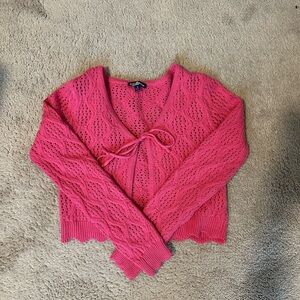Pink Knit Sweater with Front Tie